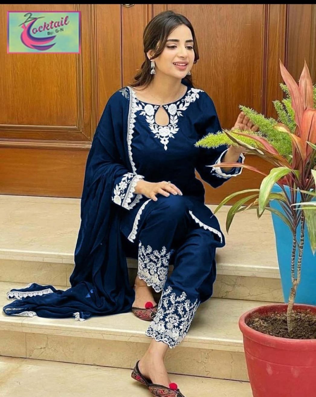 3 PC Lawn Cotton Suit Embroidered With Chiffon Lace Duppata