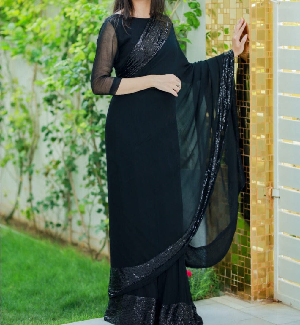 *New Black less saree😍*