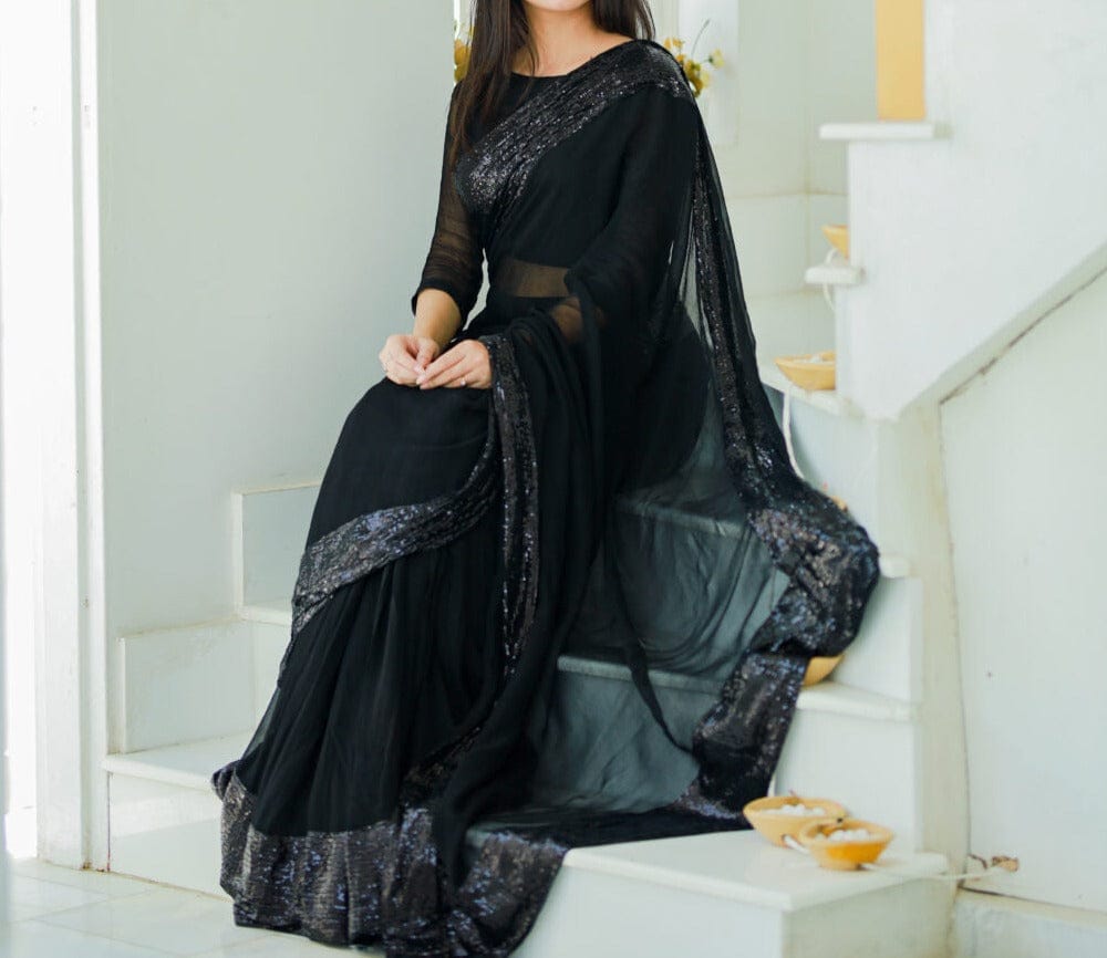 *New Black less saree😍*