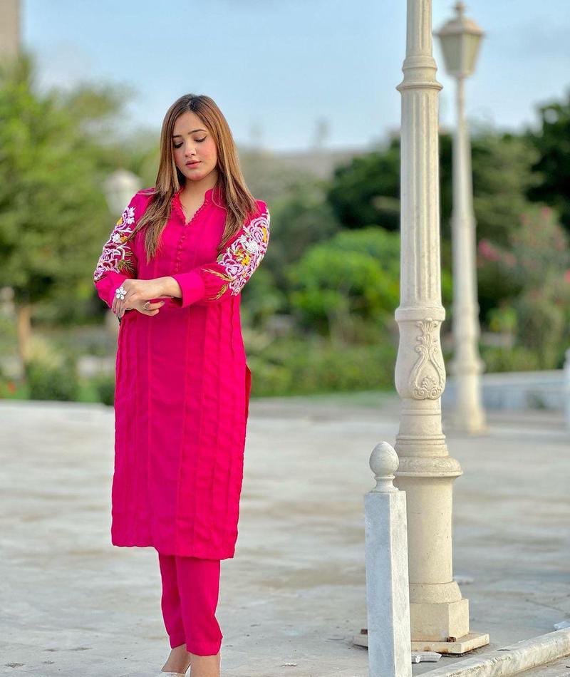 2 PC's Women's Stitched Linen Embroidered Suit